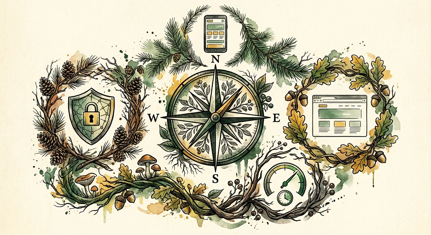 Compass rose illustration representing platform navigation and growth
