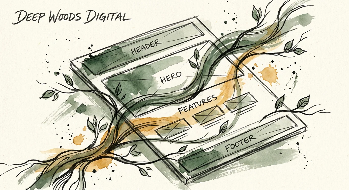 Landing page wireframe layout sketch showing flexible structure