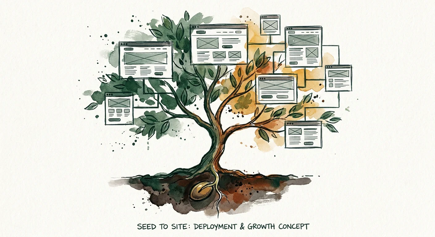 Seed to site deployment growth concept illustrating the publishing pipeline